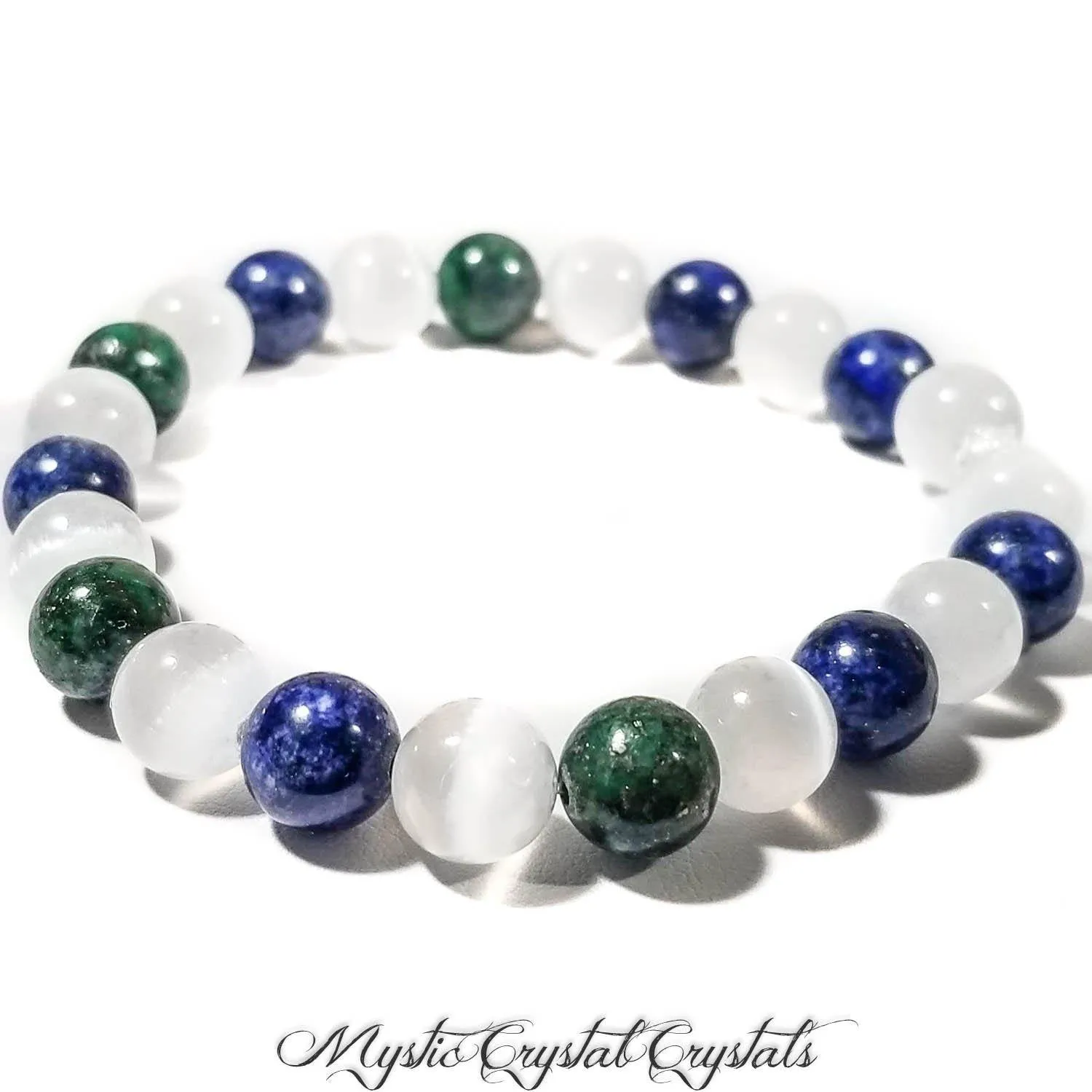 8mm Chrysocolla & Selenite Gemstone Bracelet