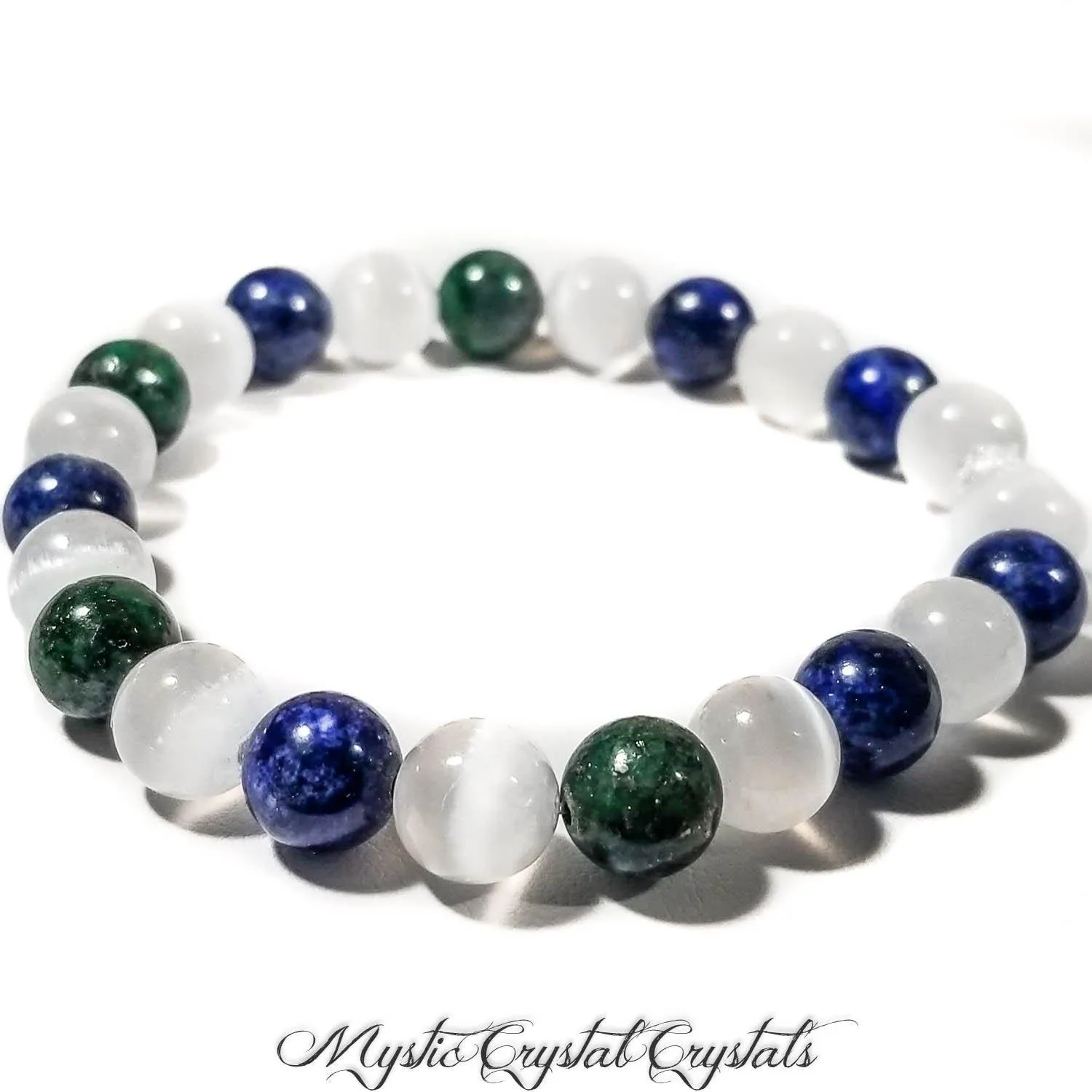 8mm Chrysocolla & Selenite Gemstone Bracelet