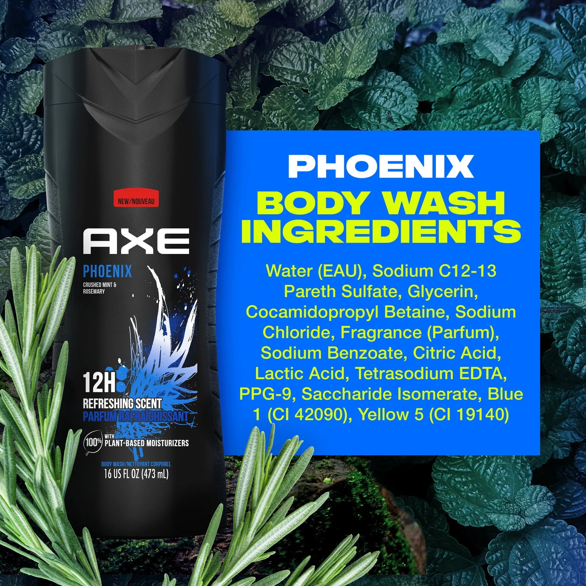 Axe Phoenix Refreshing Long Lasting Body Wash Twin Pack, Crushed Mint and Rosemary, 16 fl oz