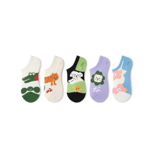 Cartoon Animals Summer Women 5pcs Ankle Socks Set