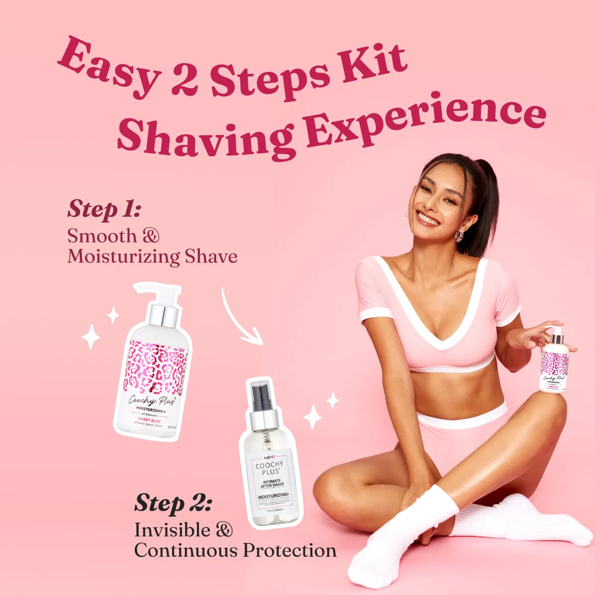 Coochy Plus Intimate Shaving Complete Kit - SWEET BLISS & Organic After Shave Protection Soothing Moisturizer Mist – Antioxidant Formula