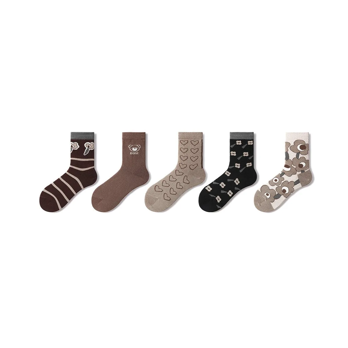 Cute Me All-season Women 5pcs Crew Socks Set