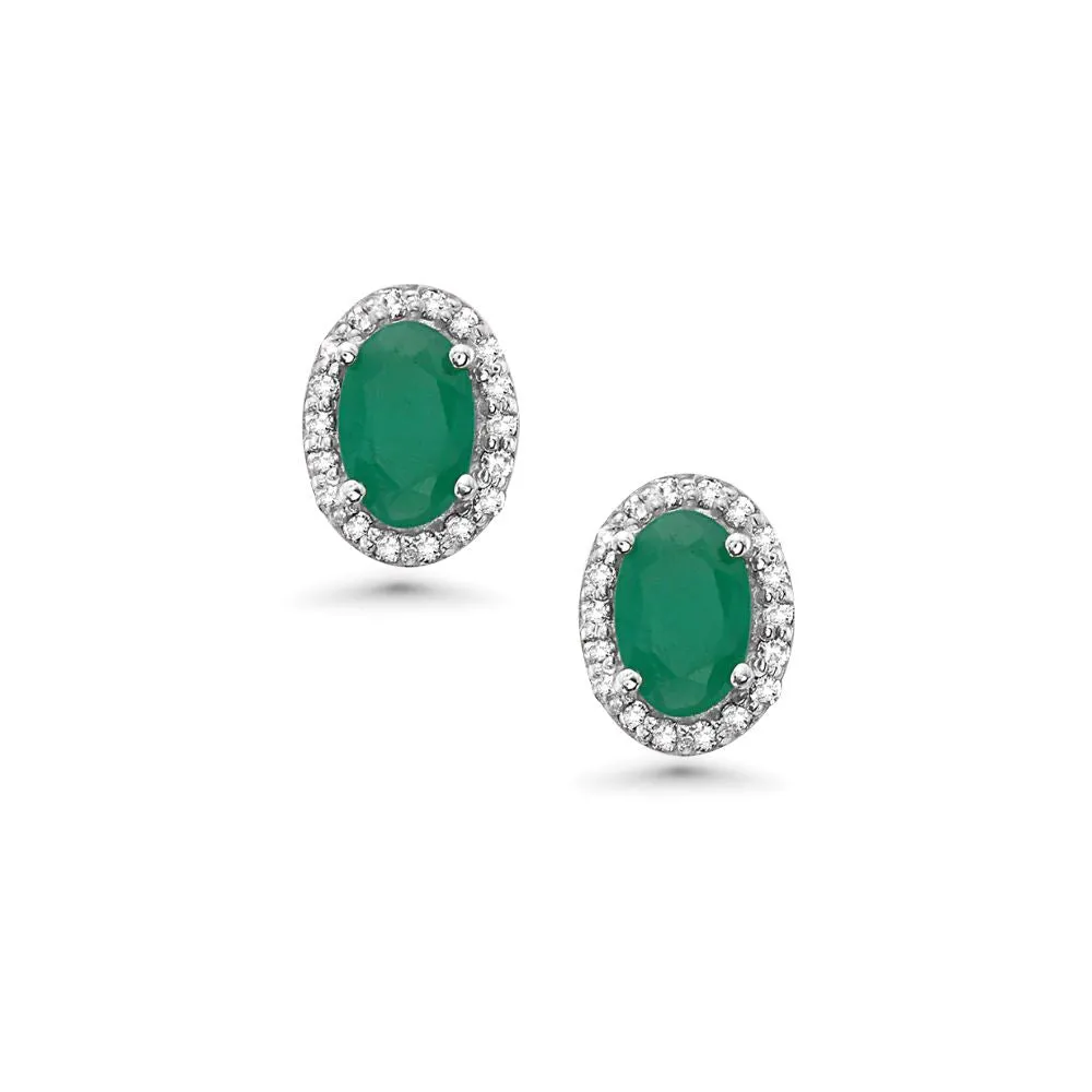 Emerald Oval Shape Halo Diamonds Studs Earrings (2.44 ct.) in 14K Gold